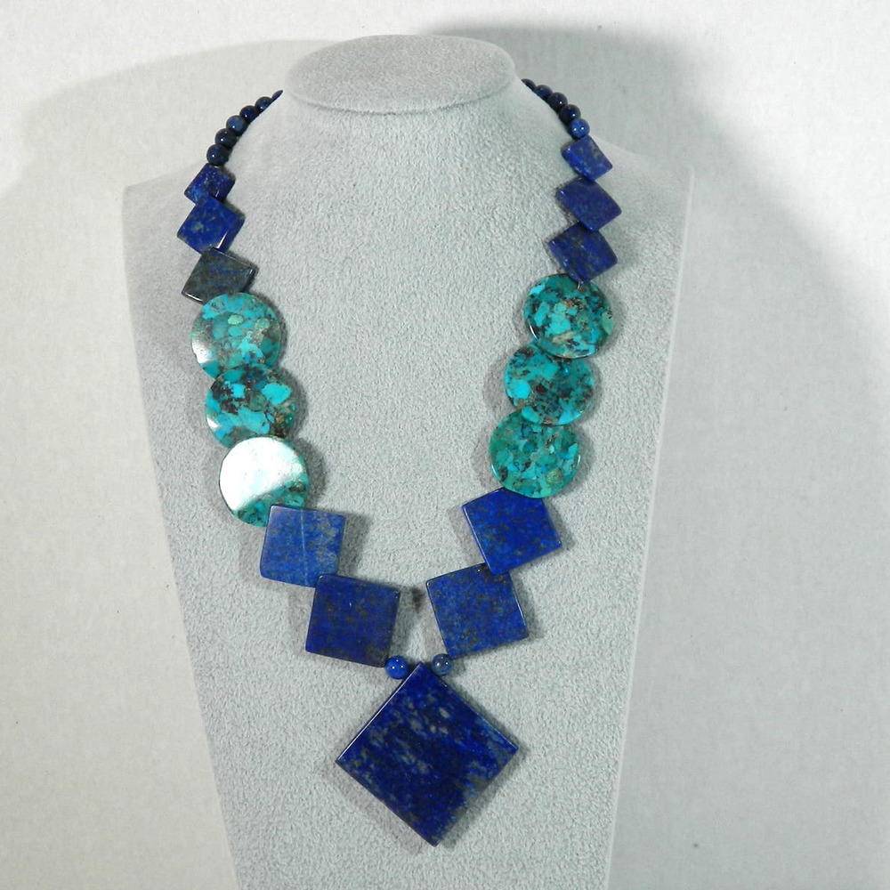 Jay King Mine Finds w Round Shaped Turquoise w/ Lapis Triangle Bead Necklace 925